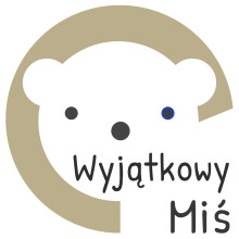 grafika przedstawia głowę misia, napis Wyjątkowy Miś