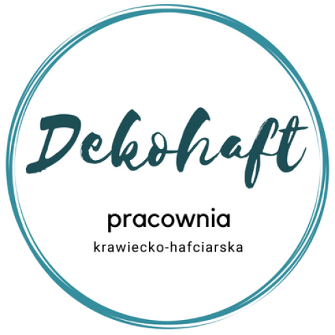 Logo DEKOHAFT  z napisem pracownia krawiecko-hafciarska