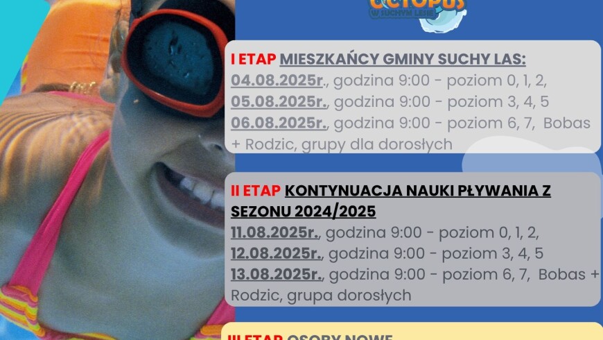 szczegółowy terminarz zapisów na naukę pływania w sezonie 2025/2026